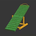 Green Wooden Ramp With Yellow Support Posts And Top Handle For Kids Play Equipment