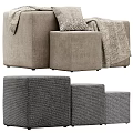 Modern Beige Fabric Ottoman With Cozy Throw Blanket And Decorative Pillows
