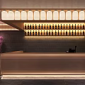 Modern Luxury Restaurant Reception Counter With Wine Rack Cherry Blossom Tree And Lighting Decor