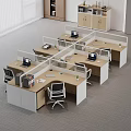 Modern Office Cubicle Desks With Laptops Files Plants And Ergonomic Chairs