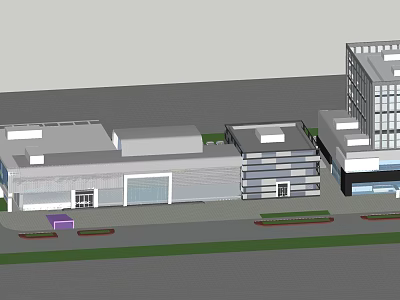 Modern Tourist Center Building Complex With Flat Roof Green Area And Road 3d model