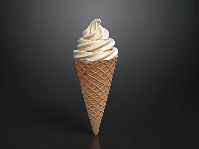 Creamy White Soft Serve Ice Cream In Crispy Waffle Cone On Dark Background 3d model