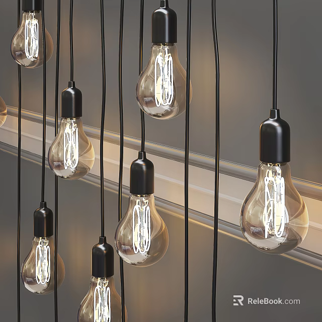 Vintage Pendant Lights With Clear Glass Shades And Black Sockets For Modern Interior 3d model 