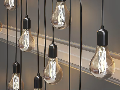 Vintage Pendant Lights With Clear Glass Shades And Black Sockets For Modern Interior 3d model
