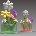 Colorful Flower Arrangement in Transparent Green Pink Boxes Photo Check-in Spot