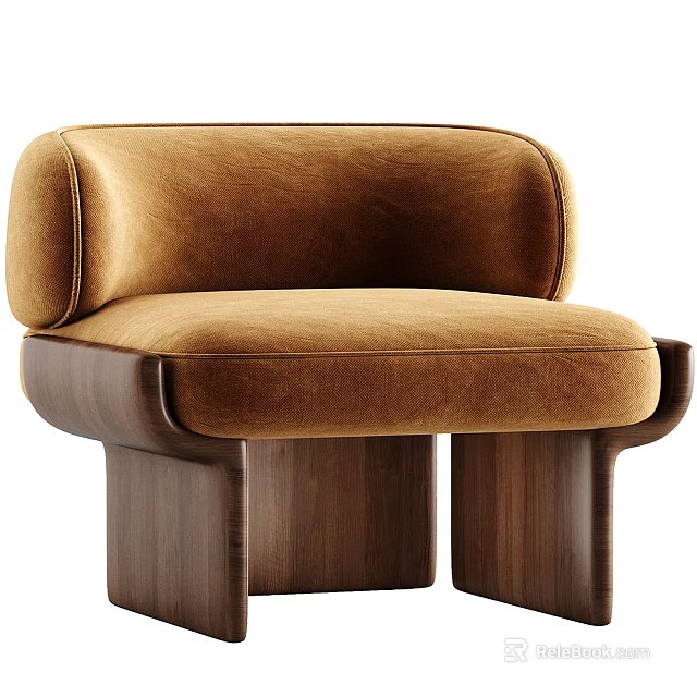 Modern Lounge Chair With Brown Velvet Upholstery And Curved Wooden Legs Design 3d model 