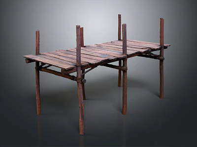 Wooden Scaffolding Structure With Planks And Support Poles 3d model