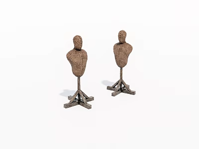 Two Burlap Covered Mannequin Torsos On Metal Stands With Simple Design 3d model