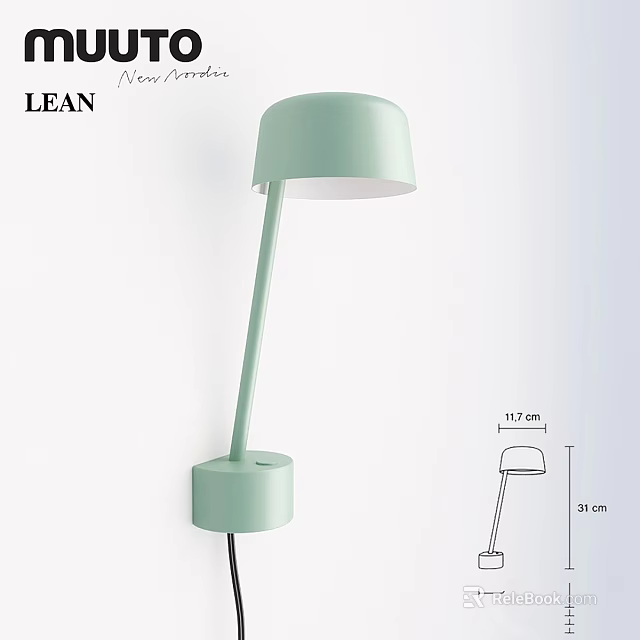 Light Green Modern Minimalist Wall Lamp With Curved Arm And Round Base 3d model 