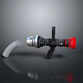 Silver Metal Fire Hose Nozzle With Black Handle Red Knob And White Spout