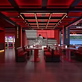 Modern Bar Interior With Large LED Screen Red Decor Seating And Bright Lighting 3d model