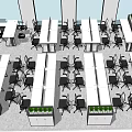 Modern Office Desks Layout With Black Chairs And Green Plants In Workspace