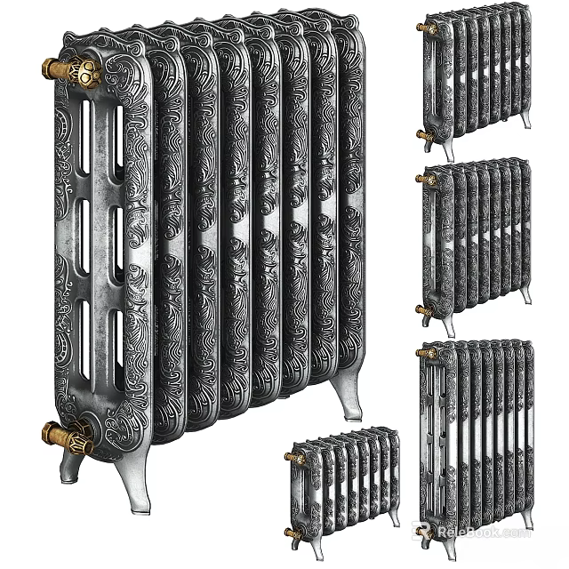 Decorative Vintage Cast Iron Radiators With Intricate Patterns Various Styles And Classic Design 3d model 
