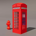 Red Telephone Booth And Fire Hydrant In Urban City Environment
