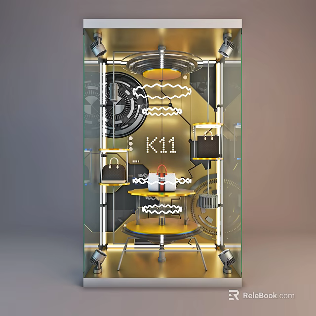 K11 Window Display Design With Handbags Circular Elements And Lighting 3d model