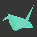 Green And Beige Origami Crane Paper Craft On Black Reflective Background