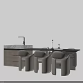 Modern Dining Table And Chairs Set With Round Leather Seats And Black Tabletop
