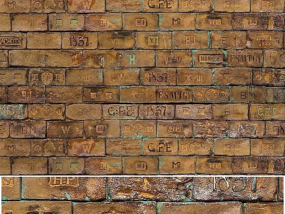 Detailed Brick Components With Engraved Letters Numbers On Aged Vintage Wall Surface 3d model