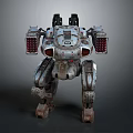 Mechanical Robot Character Design With Armored Exoskeleton Four Legged Frame Red Lights And Worn Armor 3d model