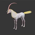 White Unicorn with Long Horn Featuring Red Tip Standing on Black Background with Reflection 3d model