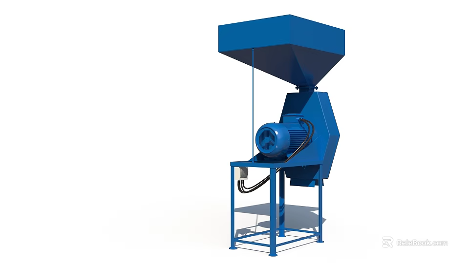 Blue Industrial Processing Equipment With Top Hopper Driving Motor And Sturdy Support Stand 3d model 