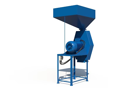 Blue Industrial Processing Equipment With Top Hopper Driving Motor And Sturdy Support Stand 3d model