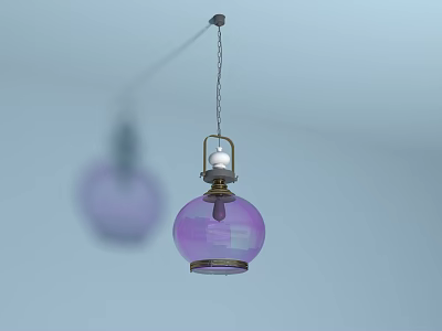 Purple Glass Shade Pendant Light With Metal Chain Hanging In Light Blue Space 3d model