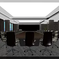 Spacious Modern Conference Room With Glass Windows Long Wooden Table Leather Chairs And TV Screen
