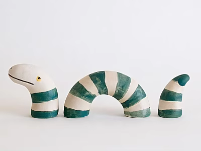 Decorative Ornament Set With Green And White Striped Snake Shaped Ceramic Figurines 3d model