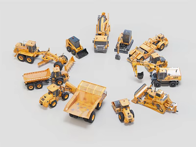 Various Types of Yellow Construction Utility Vehicle Models for Engineering Work 3d model