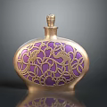 Golden Decorative Perfume Bottle With Purple Background And Intricate Hollow Out Pattern