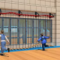 Kindergarten Indoor Playground with Red Slide Climbing Net Transparent Red Structure and Children Playing