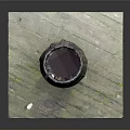 Rustic Wooden Barrel With Metal Hoops Placed On Weathered Wooden Plank Platform
