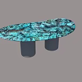 Modern Oval Accent Table With Turquoise Marble Top And Copper Columns