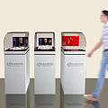 Transparent Display Shelf Showcasing Headphones With Screen Portraits And Swiss Price Information