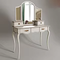 Elegant White Dressing Table with Mirror and Gold Handle Drawer Storage