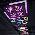 Neon Signage Featuring Chinese Characters Fortune And Yue Lai Yue Dian In Indoor Ceiling Design