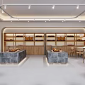 Cozy Dessert Shop Interior With Rattan Chairs Round Tables Hanging Lights And Display Counter