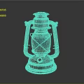 Classic Vintage Kerosene Lamp With Metal Frame Round Base And Glass Shade