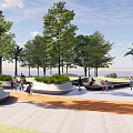 Comfortable Outdoor Chair In Seaside Park With Green Trees And Leisure Space