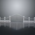 Elegant Iron Gate Furniture With Stone Pillars Decorative Spires And Ground Reflection