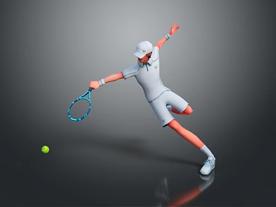 Daily Living Items With White Sportswear Cap Blue Tennis Racket Yellow Ball For Playing Tennis 3d model