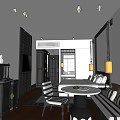 Hotel Room Interior With Striped Sofa Wooden Floor Decorative Lamps And Wall Frames