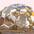 Shiny Golden Sphere Structure With Hexagonal Reflective Panels And Geometric Design 3d model