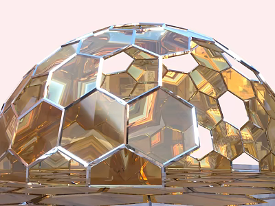 Shiny Golden Sphere Structure With Hexagonal Reflective Panels And Geometric Design 3d model