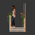 Decorative Balcony Structure With Arch Patterns And Potted Flowers By Brick Window