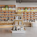 Book Art Display with Multi Layer Pyramid Shelf and Books in Bright Tidy Space with Green Plants