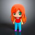 3D Cartoon Character With Orange Hair Green Eyes Red Shirt Blue Pants Purple Shoes