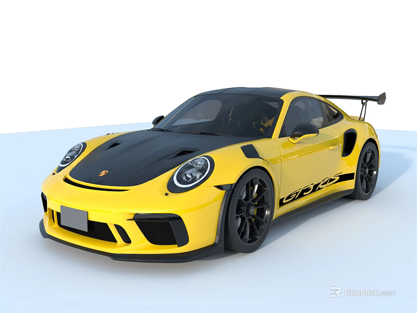 Yellow Porsche Sports Car with Black Roof Black Wheels and Rear Spoiler 3d model 