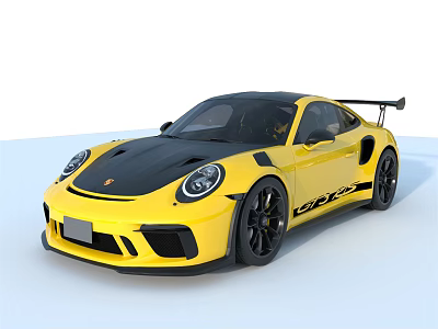 Yellow Porsche Sports Car with Black Roof Black Wheels and Rear Spoiler 3d model